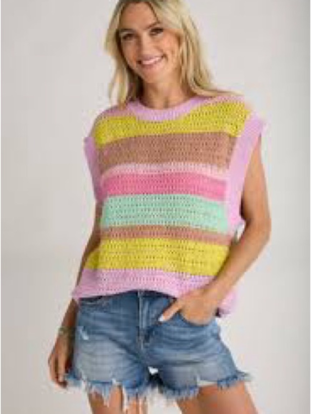 Together Crochet Striped Sleeveless Knit Top - Pastel Multi